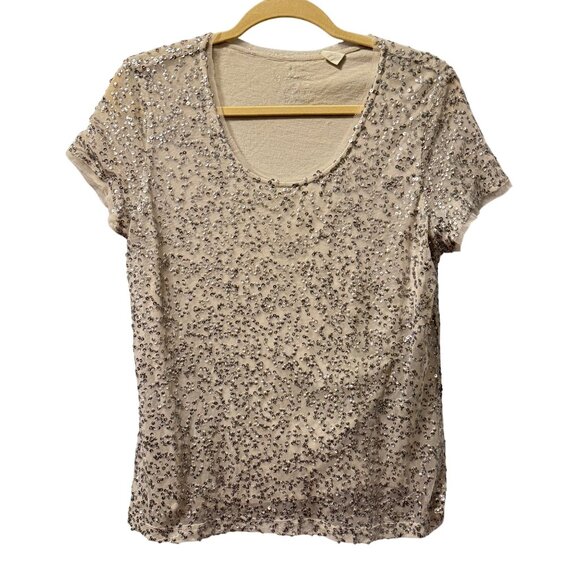 Chico's Tops - Chico's  Sequin-Embellished Gray Short-Sleeve Top Size M women shirt